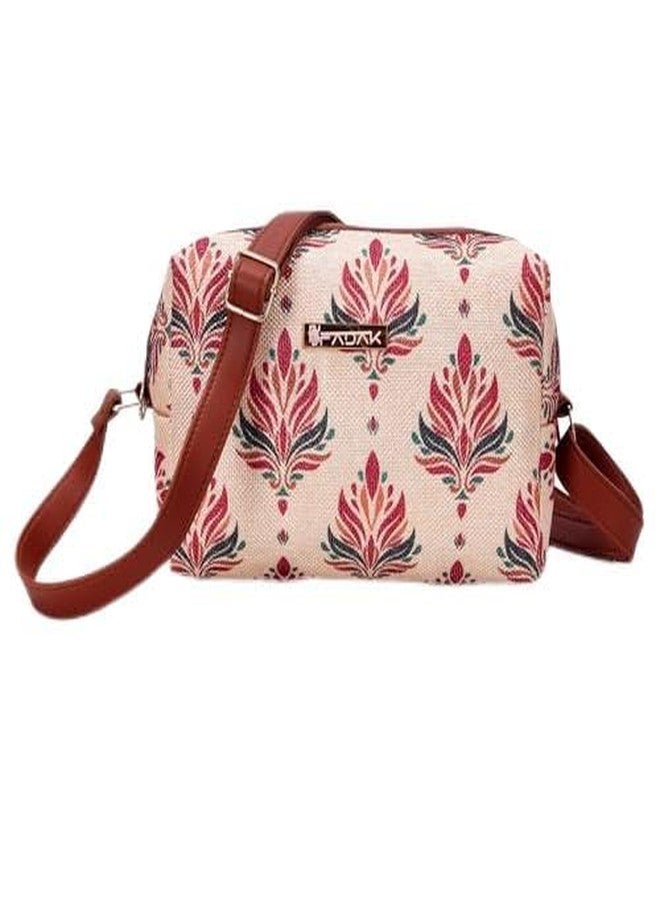 FADAK Bohemian Crossbody Sling Bag for Women & Girls | Ethnic Jacquard Print with Blue & White Pattern (MULTI) - Image 1